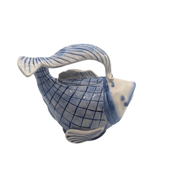 Blue Sky Ceramic Koi Fish Teapot By Diane Art Pottery Pitcher Glug Jug 10x8 - Picture 9 of 12